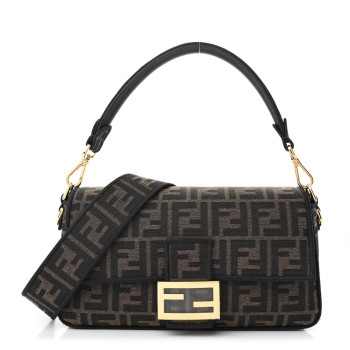 FENDI Fabric Jacquard FF 1974 Medium Baguette Tobacco Moro Black