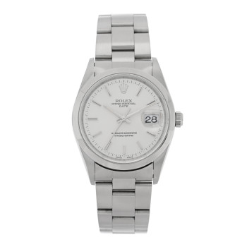 ROLEX Stainless Steel 34mm Oyster Perpertual Date Watch Silver 15200