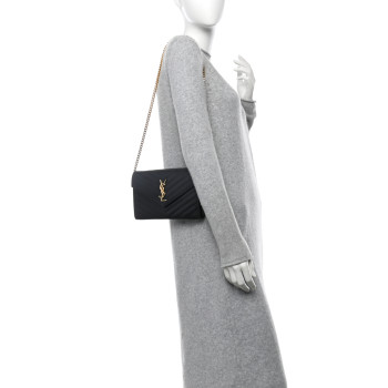 SAINT LAURENT Grain De Poudre Matelasse Chevron Monogram Chain Wallet Black