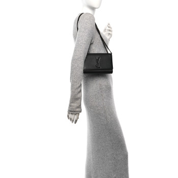 SAINT LAURENT Grain De Poudre Small Monogram Monochrome Kate Satchel Black