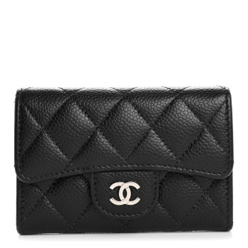 CHANEL Caviar Quilted Flap Card Holder Wallet Black
