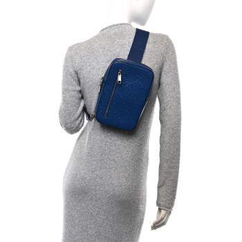GUCCI Calfskin GG Tennis Embossed Sling Backpack Blue