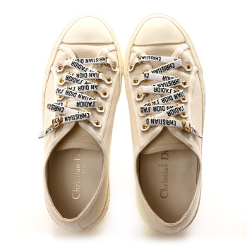 CHRISTIAN DIOR Canvas Dot Walk'N'Dior Low Top Sneakers 37.5 Milk