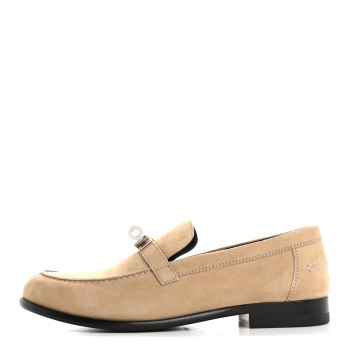 HERMES Suede Goatskin Womens Destin Loafers 36 Beige Argile