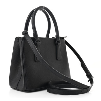 PRADA Saffiano Lux Monochrome Mini Galleria Double Zip Tote Black