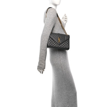 SAINT LAURENT Grain De Poudre Textured Mixed Matelasse Triquilt Medium Monogram Satchel Storm