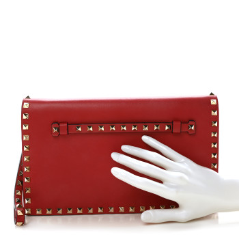 VALENTINO GARAVANI Nappa Rockstud Wristlet Clutch Rosso Valentino