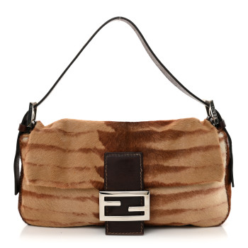 FENDI Calf Hair Zebra Print Baguette Brown