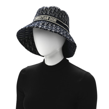 CHRISTIAN DIOR Velvet Oblique Large Brim Bucket Hat 58 Bleu Marine