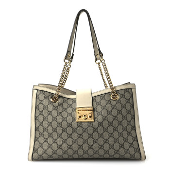GUCCI GG Supreme Monogram Medium Padlock Tote White