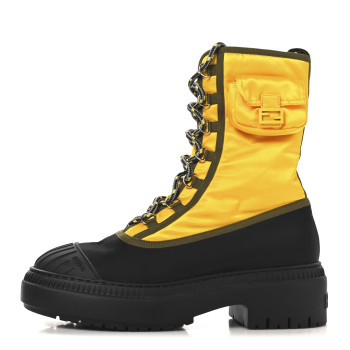 FENDI Nylon Baguette Domino 50mm Biker Boots 40 Mimosa Black