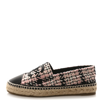 CHANEL Tweed Lambskin CC Espadrilles 39 Pink Black