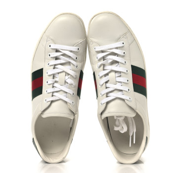 GUCCI Calfskin Crocodile Web Mens Ace Sneakers 10 White Green