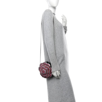 CHANEL Plexiglass Strass Camellia Minaudiere Clutch Pink Black Multicolor