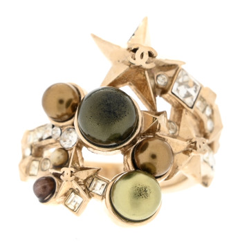 CHANEL Resin Pearl Crystal Baguette CC Star 50 5.5 Green Gold