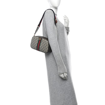 GUCCI GG Supreme Monogram Textured Dollar Calfskin Web Ophidia Wristlet Shoulder Bag Beige Ebony New Acero