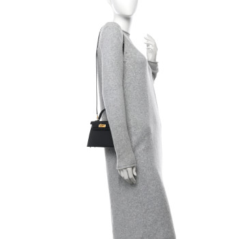 HERMES Madame Calfskin Matte Alligator Mini Kelly Sellier Touch 20 Black