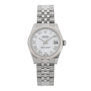 ROLEX Stainless Steel 18K White Gold 31mm Oyster Perpetual Datejust Watch White Roman 178274