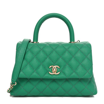 CHANEL Caviar Quilted Mini Coco Handle Flap Green