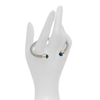 DAVID YURMAN Sterling Silver 14K Yellow Gold Blue Topaz 7mm Cable Classics Bracelet