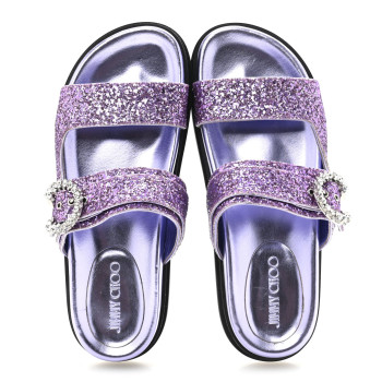 JIMMY CHOO Glitter Crystal Embellished Marga Slide Sandals 39 Purple