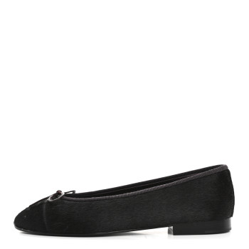 CHANEL Pony Hair Cap Toe CC Ballerina Flats 38 Dark Burgundy Black