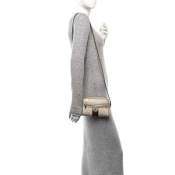 GUCCI GG Supreme Monogram Textured Dollar Calfskin Mini Ophidia Shoulder Bag Beige Mystic White Oatmeal