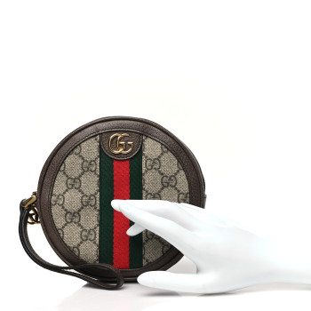 GUCCI GG Supreme Monogram Web Ophidia Circle Wristlet Beige New Acero