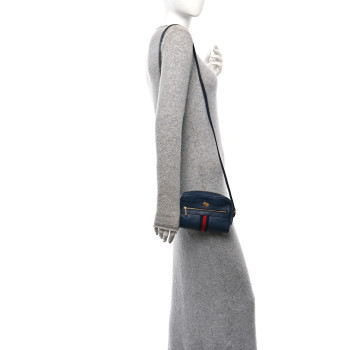 GUCCI Textured Calfskin Web Mini Ophidia Shoulder Bag Blue Agata