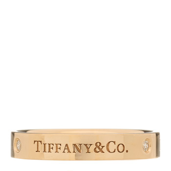 TIFFANY 18K Rose Gold Diamond Logo Band Ring 60 9.25