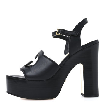 GUCCI Cosmos Softy Calfskin Wooden Interlocking G Cut-Out 30/120mm Platform Sandals 39.5 Black