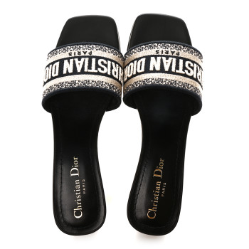 CHRISTIAN DIOR Cotton Embroidered Dway 40mm Slide Sandals 37.5 Deep Blue