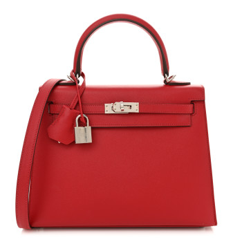 HERMES Madame Calfskin Verso Kelly Sellier 25 Rouge Piment Rose Shocking