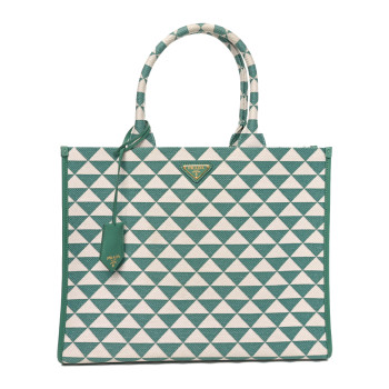 PRADA Jacquard Saffiano Triangolo Symbole Embroidered Large Tote Sage Green