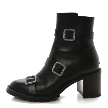 JIMMY CHOO Calfskin Crystal Buckle Hank Boots 38 Black