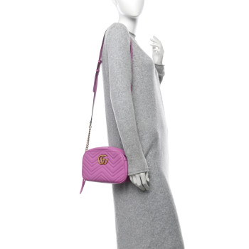 GUCCI Calfskin Matelasse Small GG Marmont Chain Shoulder Bag Candy Mousse