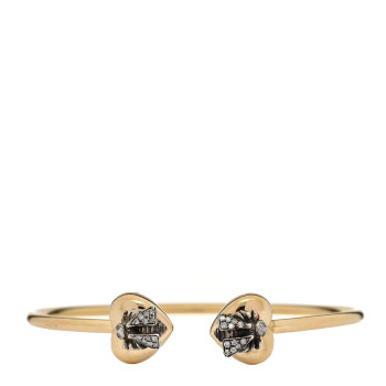 GUCCI 18K Yellow Gold Sterling Silver Diamond Le Marche Des Merveilles Bee Heart Cuff Bracelet