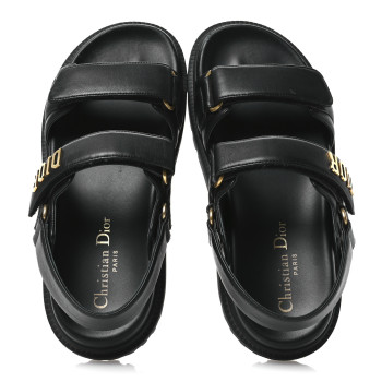 CHRISTIAN DIOR Lambskin Dioract 10mm Sandals 37.5 Black