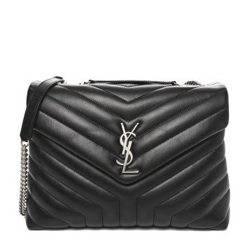 SAINT LAURENT Calfskin Y Quilted Monogram Medium Loulou Chain Satchel Black