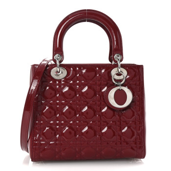 CHRISTIAN DIOR Patent Cannage Medium Lady Dior Burgundy Red