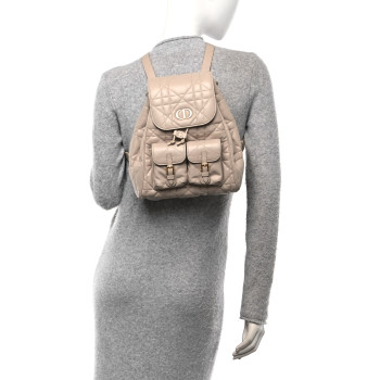 CHRISTIAN DIOR Lambskin Macrocannage Medium Caro Backpack Beige