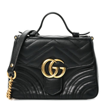 GUCCI Calfskin Matelasse Mini GG Marmont Top Handle Shoulder Bag Black