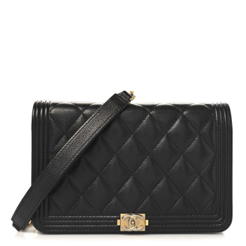 CHANEL Caviar Quilted Boy Wallet On Chain WOC Black