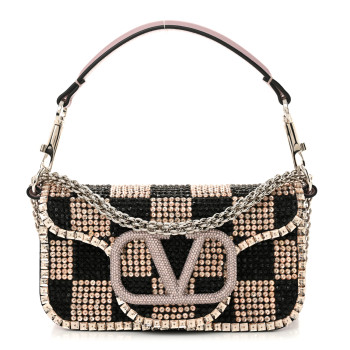 VALENTINO GARAVANI Crystal Chess Embroidered Vlogo Small Loco Shoulder Bag Black Rose Water Lilac