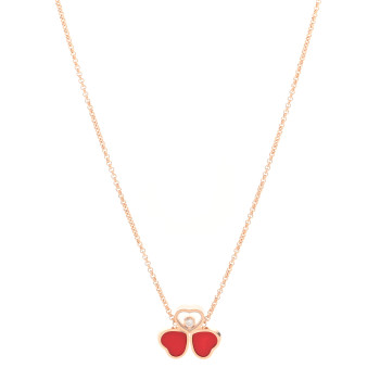 CHOPARD 18K Rose Gold Diamond Happy Hearts Wings Pendant Necklace Red