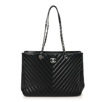 CHANEL Caviar Chevron Quilted Large Shopping Tote Black
