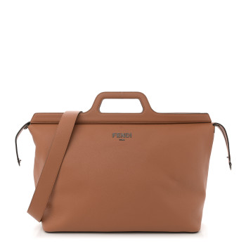 FENDI Vitello Cher Fendi Roma Duffle Bag Saddle Brandy