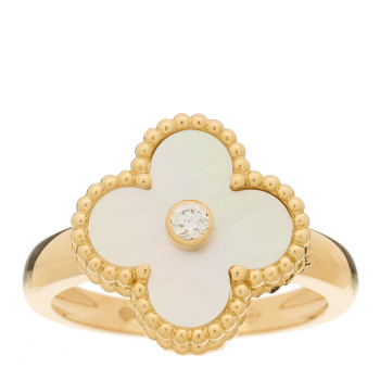 VAN CLEEF & ARPELS 18K Yellow Gold Diamond Mother of Pearl Vintage Alhambra Ring 55 7.25