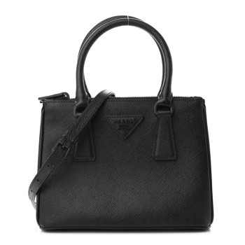 PRADA Saffiano Lux Monochrome Mini Galleria Double Zip Tote Black