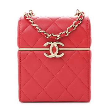 CHANEL Lambskin Quilted Small Box With Chain Red